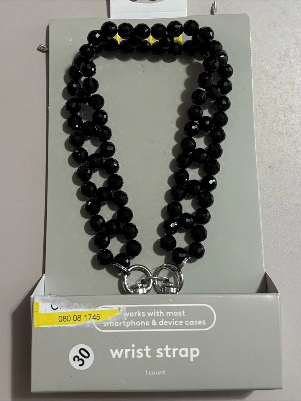 NEW Black Beaded Double-Strand Wrist Strap